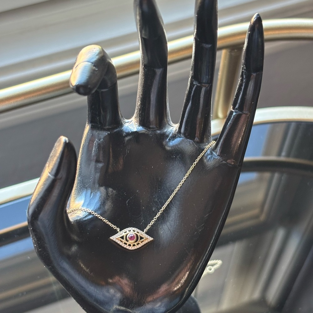 .09ctw Ruby and Diamond Evil Eye 14K Gold Pendant Necklace 18”